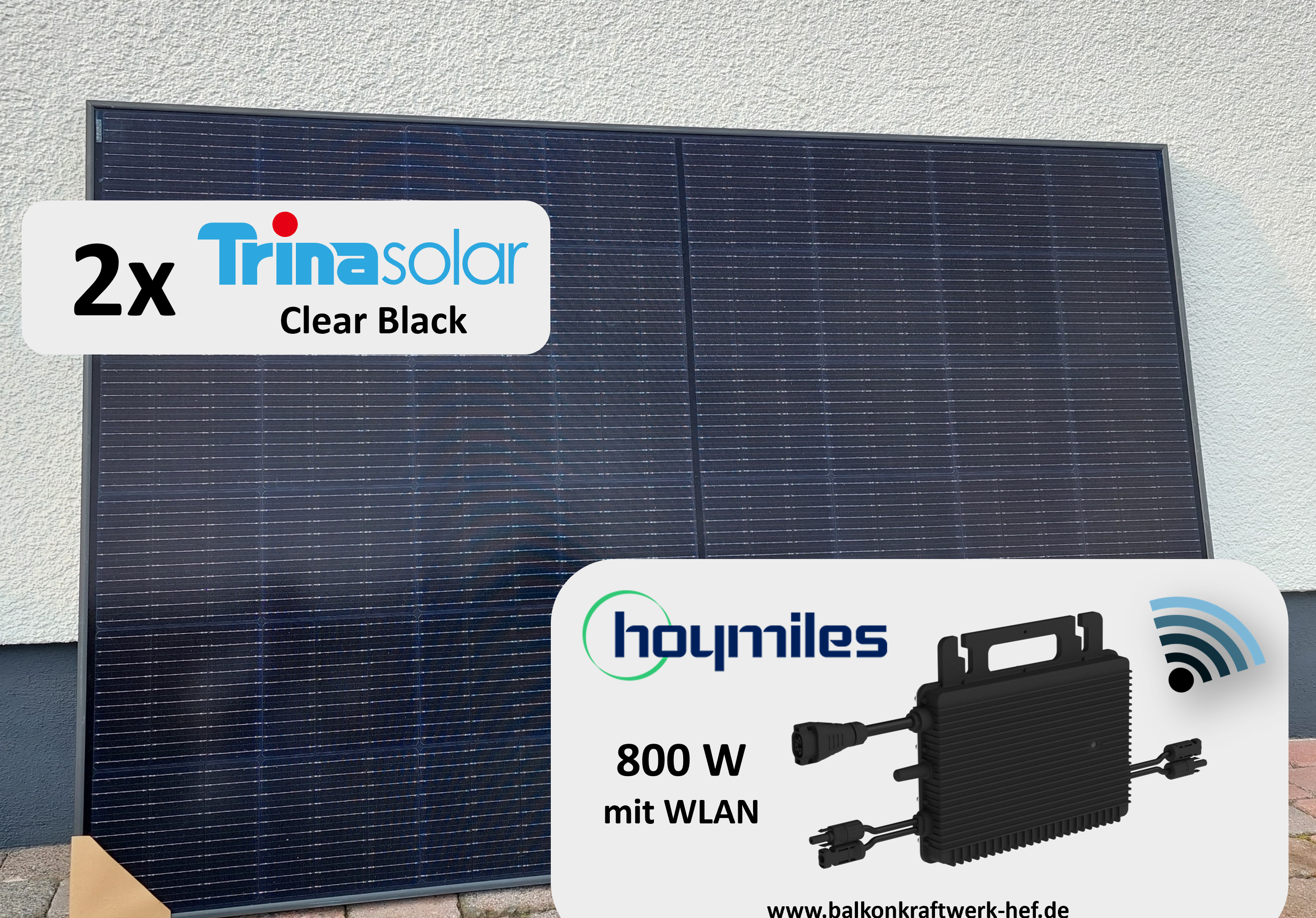 Balkonkraftwerk 2x435Wp / 800W mit WLAN, Mini-PV-Anlage, 144 N-Typ Zellen , Bifazial, Doppelglas