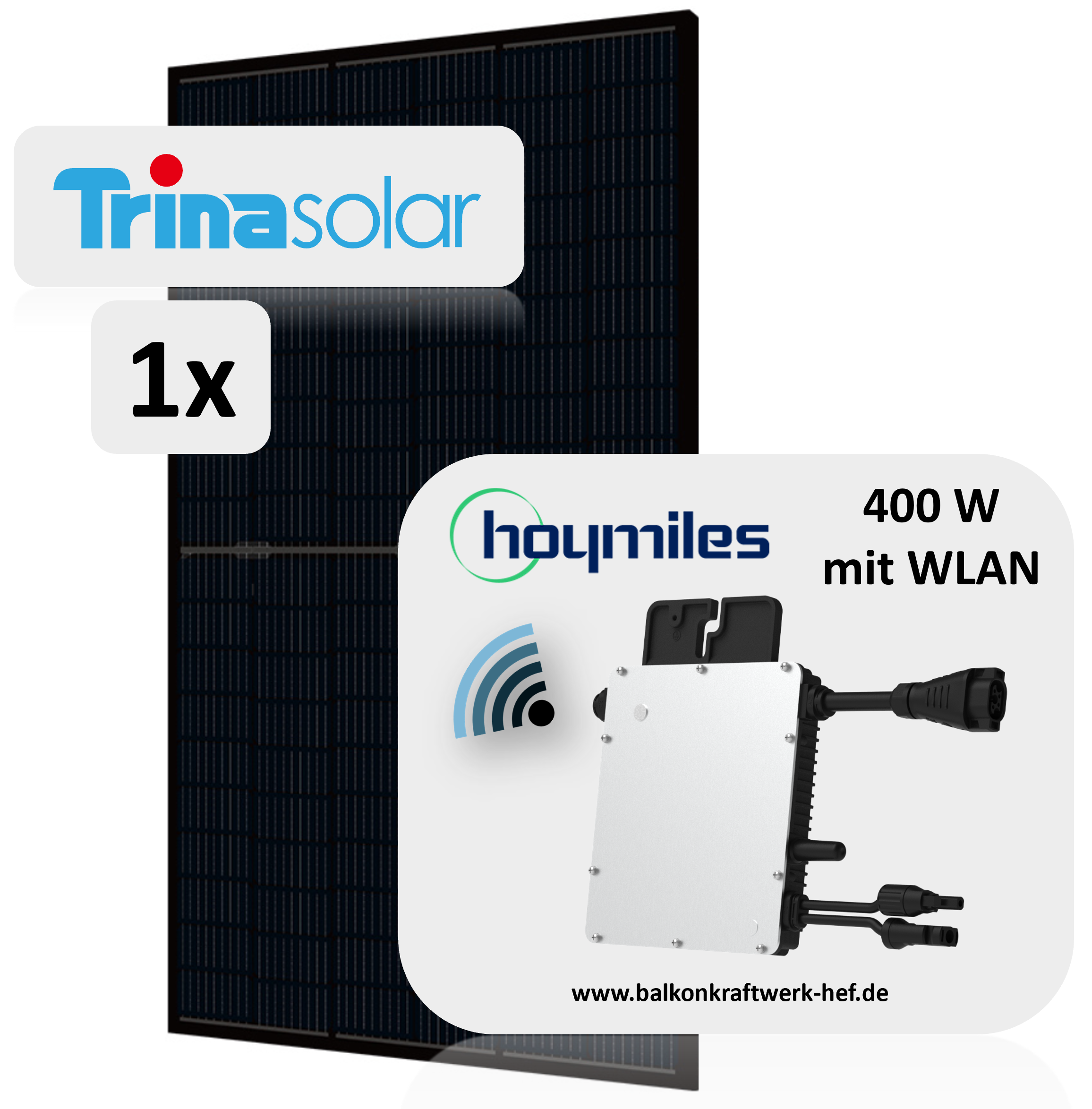 Balkonkraftwerk 1x435Wp / 400W mit WLAN, Mini-PV-Anlage, 144 N-Type Zellen, Bifacial, Doppelglas